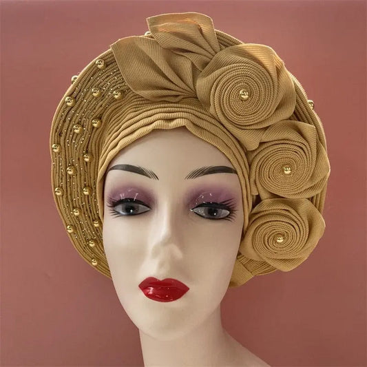 High Quality African Nigeria Gele Elegant Helmet With Stones Headband Turban Head Scarf Head - Hat Auto Gele Brand New Hats 7L5191 - SHOWLU FASHION STORE