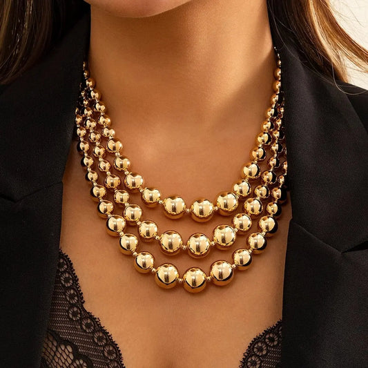 Showlu Fashion Store 0 IngeSight.Z Vintage Exaggerated Plastic Big Ball Choker Necklace for Women Multi Layered Chunky Thick Clavicle Necklaces Jewelry