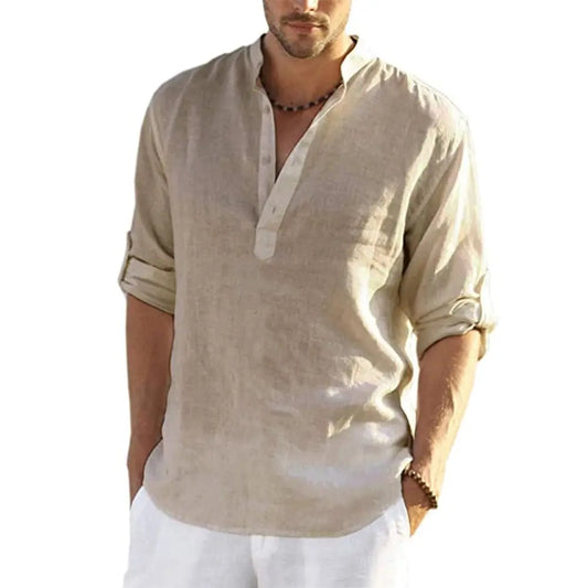 New Men's Casual Blouse Cotton Linen Shirt Loose Tops Long Sleeve Tee Shirt Spring Autumn Casual Handsome Men's Shirts - SHOWLU FASHION STORE
