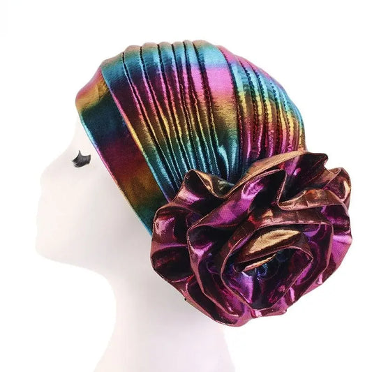 New Muslim Big Flower Hijab Cap Islamic Women Hats Laser Floral Headwrap Ethnic Fashion Headcover Turban Ladies Bandana Headwear - SHOWLU FASHION STORE