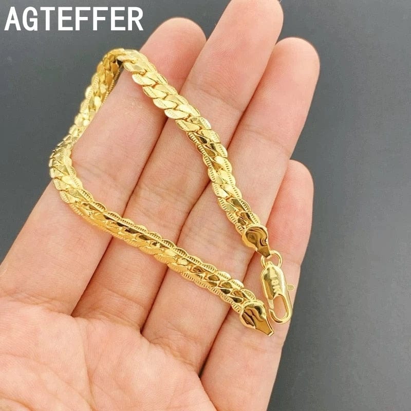 Anel Demosthene General Store 0 8 Inch 18K Gold Bracelet 5MM Sideways Chain Bracelet For Woman Men Fashion Wedding Engagement 925 Sterling Silver Jewelry Gifts