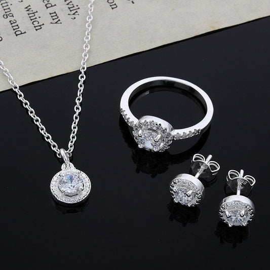 Anel Demosthene General Store 0 925 Sterling silver Cute Solid Christmas gift noble fashion elegant women shiny crystal CZ necklace earring ring jewelry Set