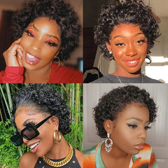 Aosun Cheap Brazilian Human Hair Pixie Curls Wig, Pixie Cut Curly Frontal Short Wig, Short Curly Pixie Wig - SHOWLU FASHION STORE