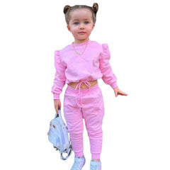 Showlu Fashion Store 0 1-8Years Soild Kids Girl Child Suit Outfit Long Sleeve Crop Tops+Pants Sets Fashion Spring Autumn Baby Girl Clothes