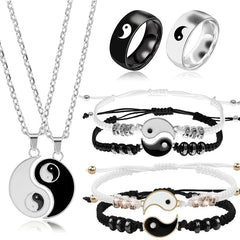 Showlu Fashion Store 0 2/4Pcs Tai Chi Yin Yang Couple Bracelets Necklaces Set Pendant Adjustable Braid Chain Bracelet Matching Lover Bracelets Choker