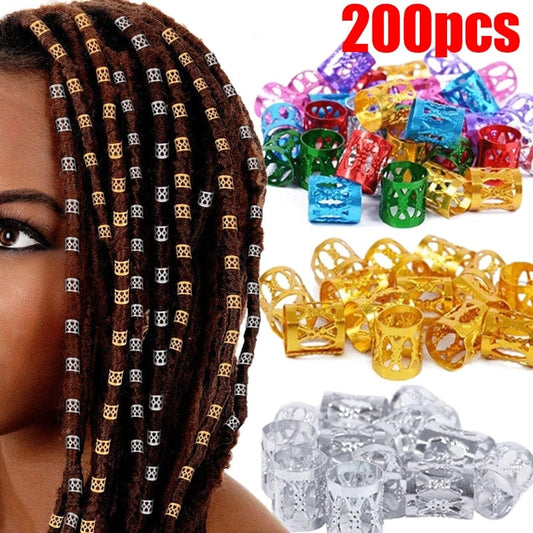 Showlu Fashion Store 0 200pcs Gold and Silver Dreadlock Hair Rings Adjustable Cuff Clip Hair Braids Dirty Braids Beads Hairpin Jewelry Hair Accessories