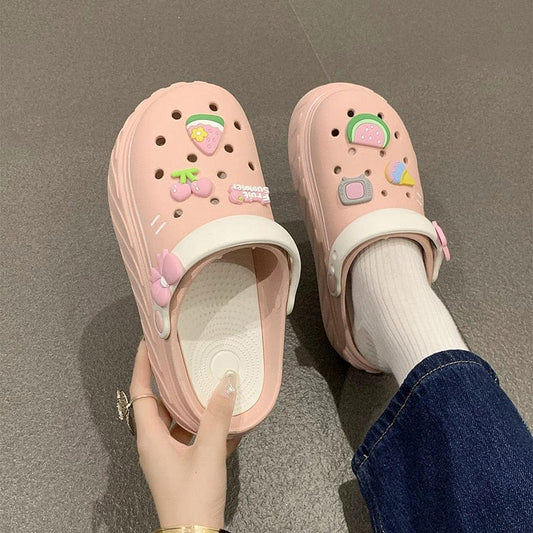 Showlu Fashion Store 0 2023 Fshion Cratoon Charms Clogs Shoes Outdoor Women Slippers Thick Sole High Quality Summer Sandals For Girls