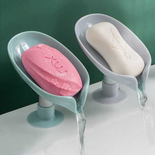 Showlu Fashion Store 0 2pcs Drain Soap Holder Leaf Shape Soap Box Suction Cup Tray Drying Rack for Shower Sponge Container Kitchen Bathroom Accessories