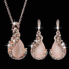 Showlu Fashion Store 0 3pcs/set Jewelry Sets Women Elegant Waterdrop Rhinestone Pendant Necklace Hook Earrings Jewelry Set