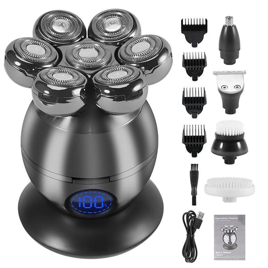 Showlu Fashion Store 0 5 in 1 Electric Head Shaver for Bald Men 7D Floating Cutter Beard Trimmer Clipper IP68 Waterproof Shaving USB Wireless Charging