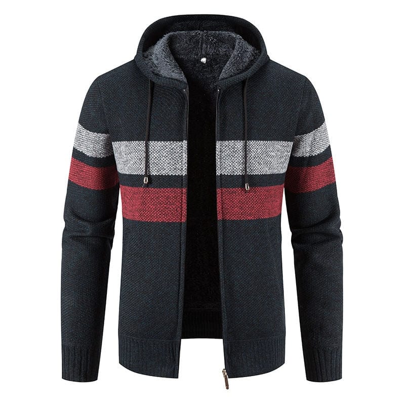 Showlu Fashion Store 0 Autumn/Winter New Fashion Casual Striped Hooded Sweater For Men Plus Fleece Thickened Warm High Quality Plus Size Coat 5XL