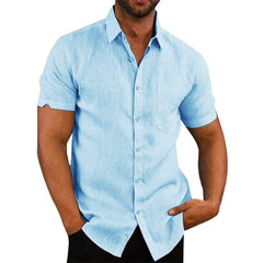  Showlu Fashion Store 0 Blue / US S 50-60 KG Summer Essential Cotton Linen Shirt