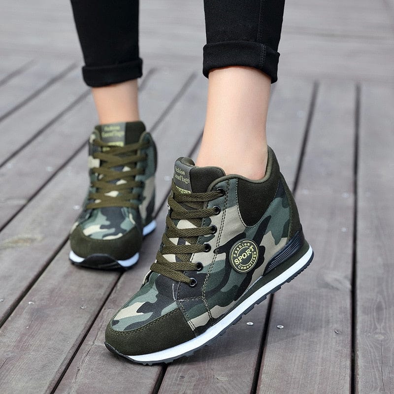 Showlu Fashion Store 0 comemore 2021 Spring High Top Wedge Platform Sneakers Women Casual Shoes Hidden Heels Ladies Sneakers Camouflage Basket Femme 42