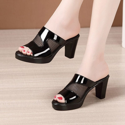  Showlu Fashion Store 0 Comemore Slipper Female Block Heel Platform Slippers Slides Women 2022 New High Heels Ladies Office Women's Summer Shoes Sandals