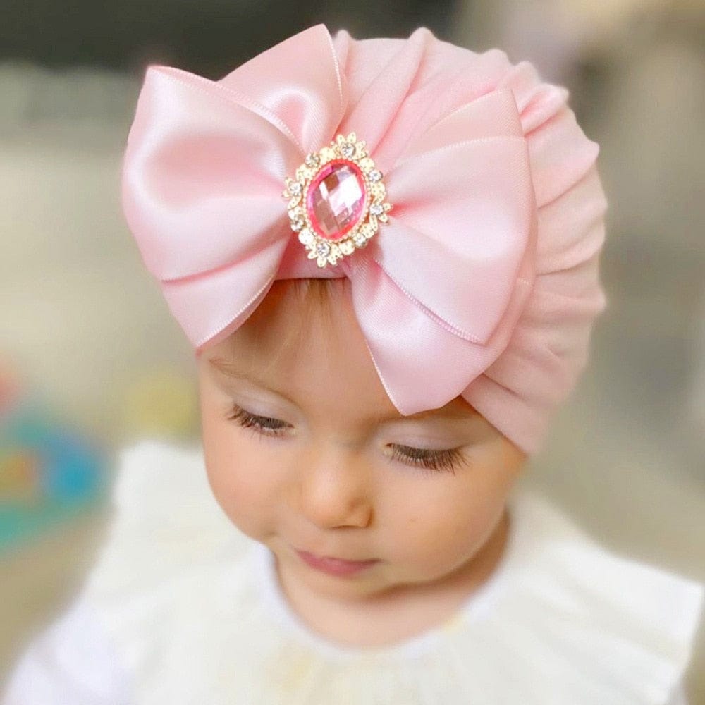 Showlu Fashion Store 0 Cute Shining Rhinestone Bowknot Infant Indian Hat Soft Skin-friendly Cotton Baby Girl Caps Turban Fashion Handmade Bows Headwear