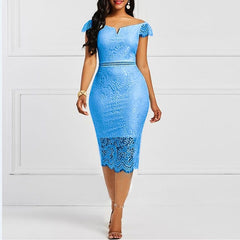 Showlu Fashion Store 0 Elegant Lace Evening Wedding Party Dress for Women Sexy Hollow Out Office Ladies Bodycon Dresses Fashion Birthday Club Vestidos