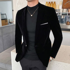 Showlu Fashion Store 0 Fall Winter Gold Velvet Blazer High Quality Slim Fit Suit Jacket Fashion Casual Men Groom Singer Costume Formal Evening Dress