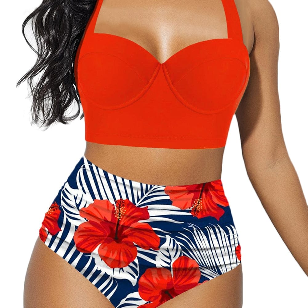 Showlu Fashion Store 0 Floral High-Waist Push-Up Bikini Set