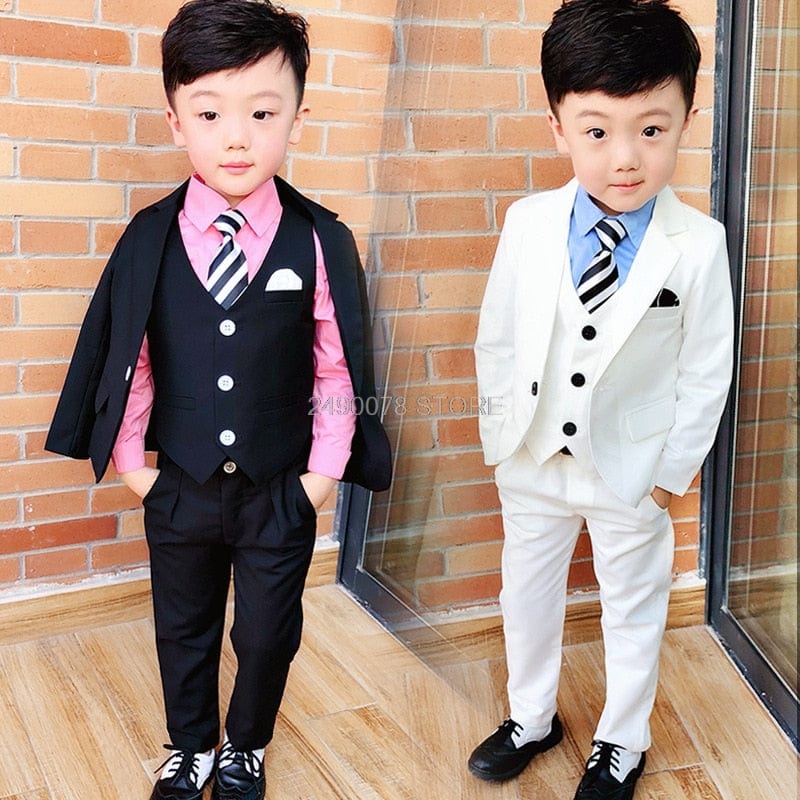 Showlu Fashion Store 0 Flower Boys White Blazer Wedding Suit Brand Kids Ceremony Formal Suit with Bowtie Flower Boys Party Tuxedos Costume Suit