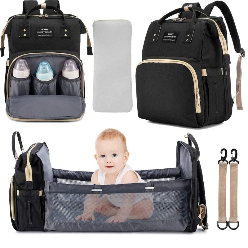 Showlu Fashion Store 0 Foldable Baby Crib with Changing Pad Diaper Bag Backpack  USB Interface Babies Bags   Station pañaleras para