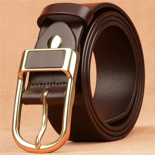 Showlu Fashion Store 0 Genuine Leather For Men's High Quality Buckle Jeans Cowskin Casual Belts Business Cowboy Waistband Male Fashion Designer 2022New