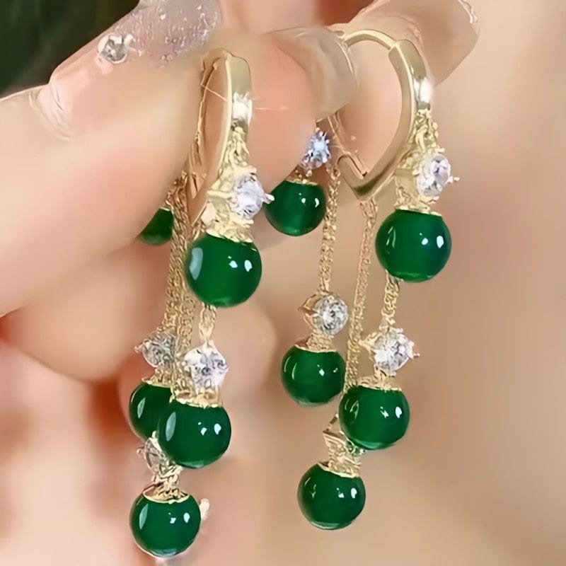 Showlu Fashion Store 0 Green Accessories for Women Emerald Cat Eye Stone Tassel Earrings for Women Wedding Party Anniversary Gift Jewelry Pendientes Mujer