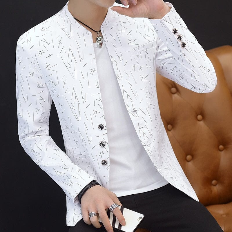 Showlu Fashion Store 0 HOO 2023 Men 's casual collar collar blazers youth handsome trend Slim print blazers   5XL   6XL