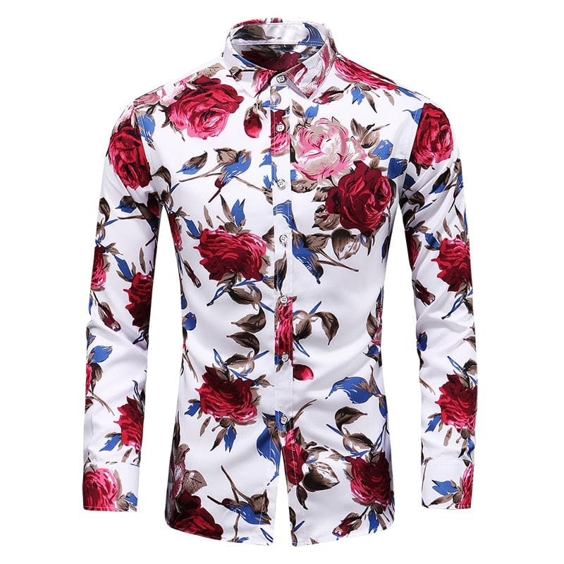 Showlu Fashion Store 0 Hot Sale 2023 New Fashion Flower Printed Men's Shirt Casual Plus Size Long Sleeve Shirts Male Slim Fit Mens Office Shirt M-7XL