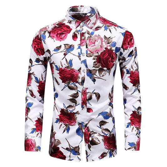 Showlu Fashion Store 0 Hot Sale 2023 New Fashion Flower Printed Men's Shirt Casual Plus Size Long Sleeve Shirts Male Slim Fit Mens Office Shirt M-7XL