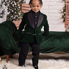 Showlu Fashion Store 0 Kids 1 Year Birthday Dress Baby Boys Green Velvet Blazer Jacket Pants Photograph Suit Children Wedding Performance Party Wear