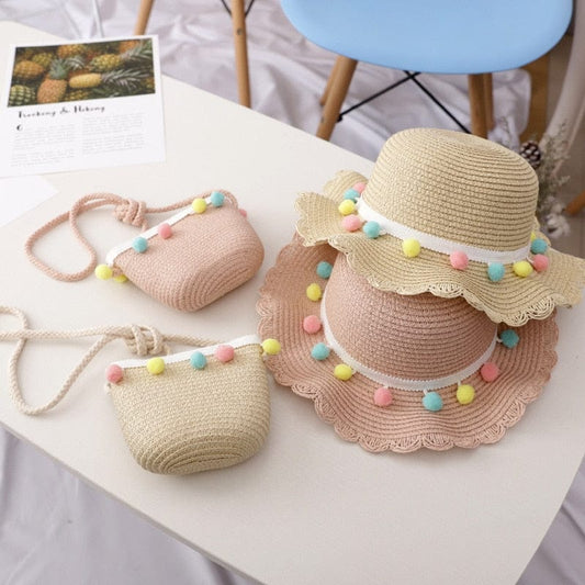 Showlu Fashion Store 0 Kids Girls Summer Fashion Children Sunscreen Sun Hat Straw Hat Bag For Girls Cool Hat Girl Cute Breathable BabyAccessories