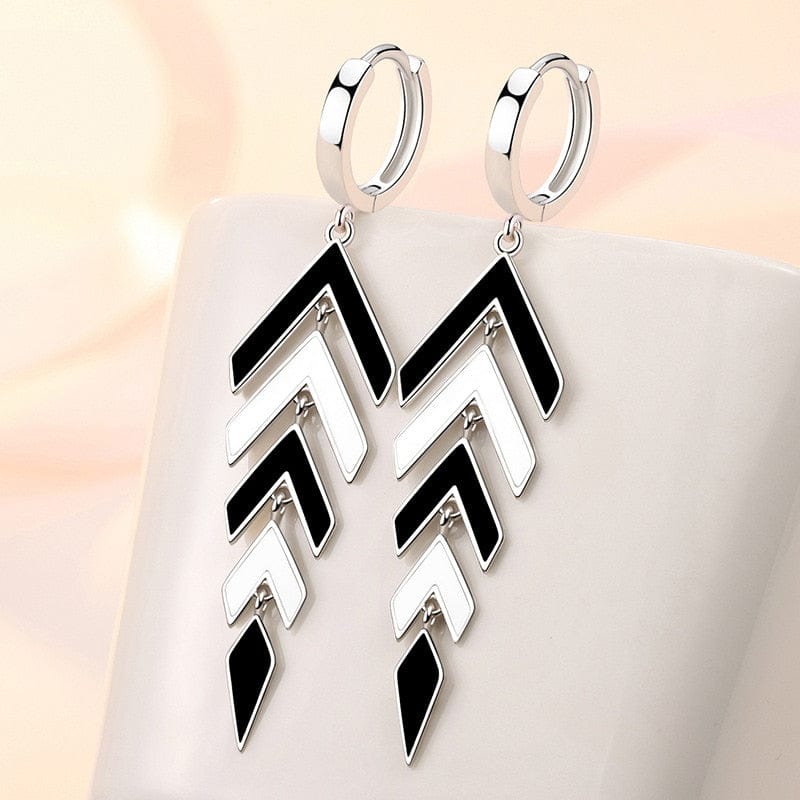 Showlu Fashion Store 0 KOFSAC Trendy Chic Black White Arrow Long Tassel Hoop Earrings For Women 925 Sterling Silver Earring Lady Party Jewelry Gifts