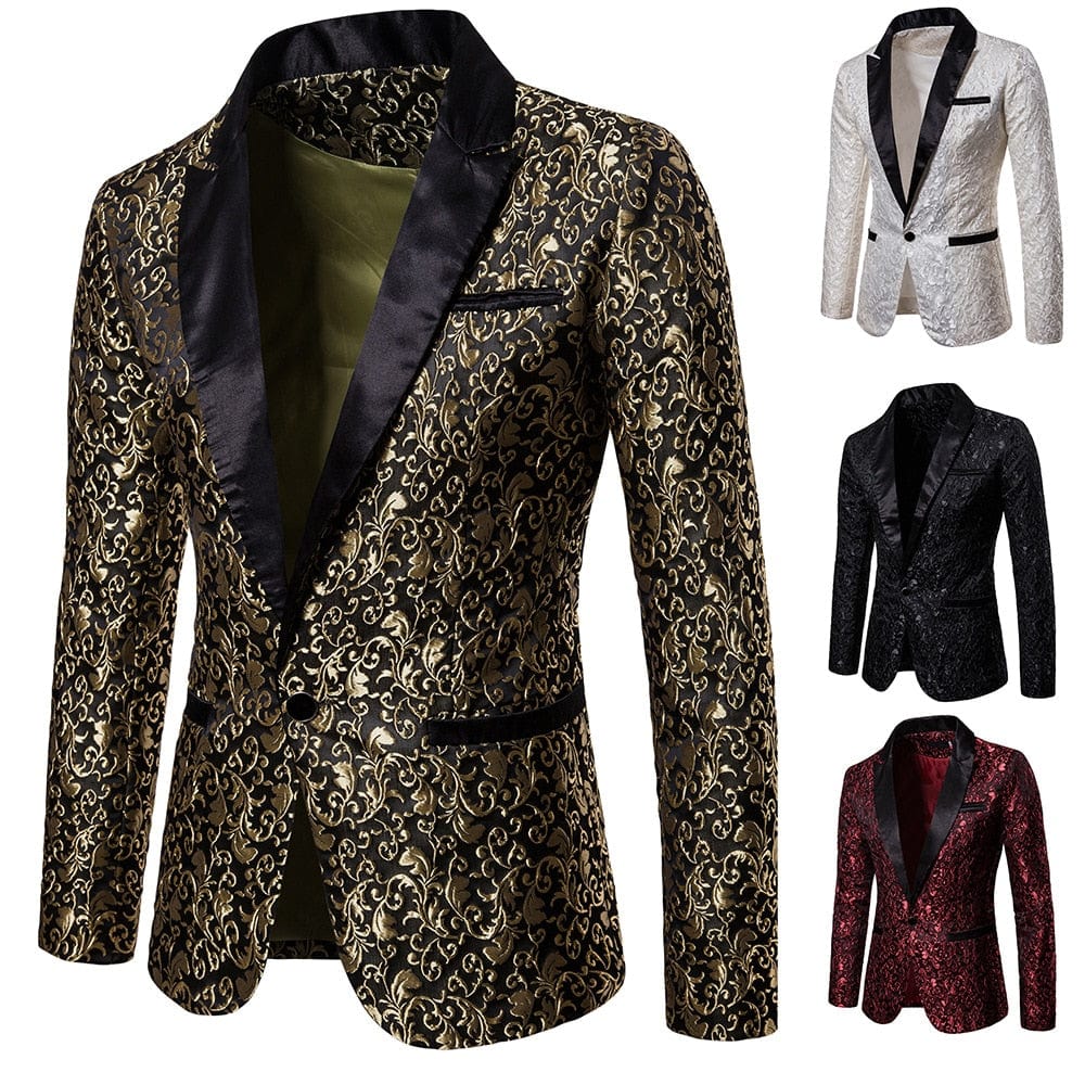 Showlu Fashion Store 0 Men's Floral Party Dress Suit Stylish Dinner Jacket Wedding Blazer Prom Tuxedo