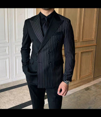 Showlu Fashion Store 0 Men's Patchwork Double Breasted Tuxedo Point Lapel Men's Business Prom Suit Best Men's Blazer Suit 2 Pieces (Jacket+Pants)