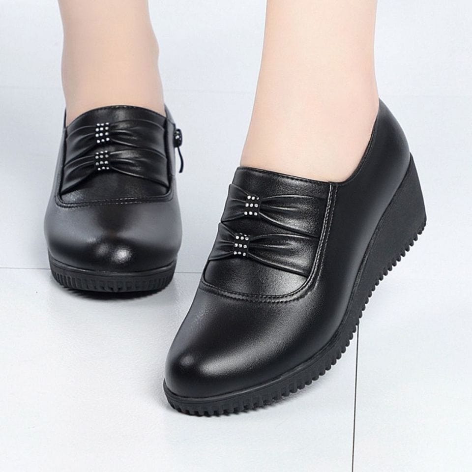 Showlu Fashion Store 0 Mom blavk artificial leather flats platform spring black womens shoes cozy loafers female ballet shoes