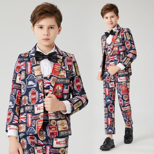 Showlu Fashion Store 0 multi / 3T(75-90CM) high quality wedding suits for boys Tuxedos Children&#39;s suit Flower girl Tuxedos suit party suit 3 pcs Children&#39;s printed suit