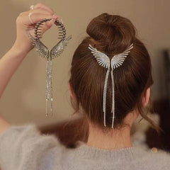 Showlu Fashion Store 0 New Angel Wings Pearl Rhinestone Tassel Pill Head Ponytail Buckle Hair Clip Female Korean Hair Card Hair Accessories