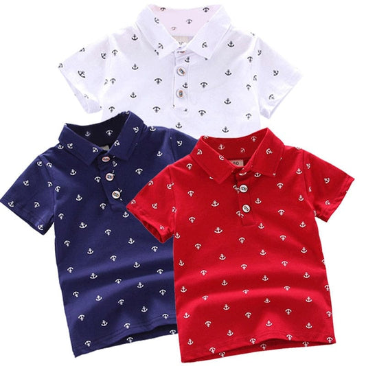 Showlu Fashion Store 0 New Baby Kids Boys Fashion Breathable Print Short Sleeve Lapel Collar Cotton Shirt