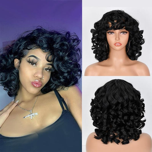 Showlu Fashion Store 0 Short Hair Afro Curly Wig With Bangs For Black Women Cosplay Fluffy  Glueless Mixed Brown Blonde Wigs Natural High Temperat Red