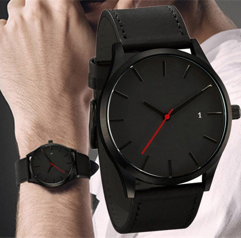 Showlu Fashion Store 0 Simple Men Quartz Watch Relogio Masculino Military Sport Wristwatch Leather Strap Mens Reloj Complete Calendar Watches Hom Saati