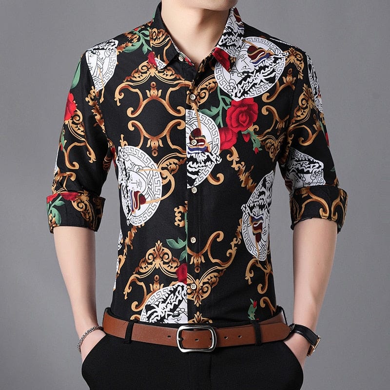 Showlu Fashion Store 0 Spring Autumn New Arrival Men&#39;s Shirt Fashion Printed Long Sleeve Casual Social Shirts Men Business Office Plus Size 6XL 7XL