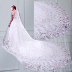 Showlu Fashion Store 0 White Hot Selling Wide Tail Wedding Dress Single Layer Sequin Lace Party Bridal Wedding Veil 2023