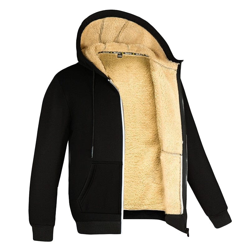 Showlu Fashion Store 0 Winter Lambswool Coats Thicken Warm Jackets Long Sleeve Zipper Hoodies Casual Sports Fleece Black Coat Hooded Men Women Jacket