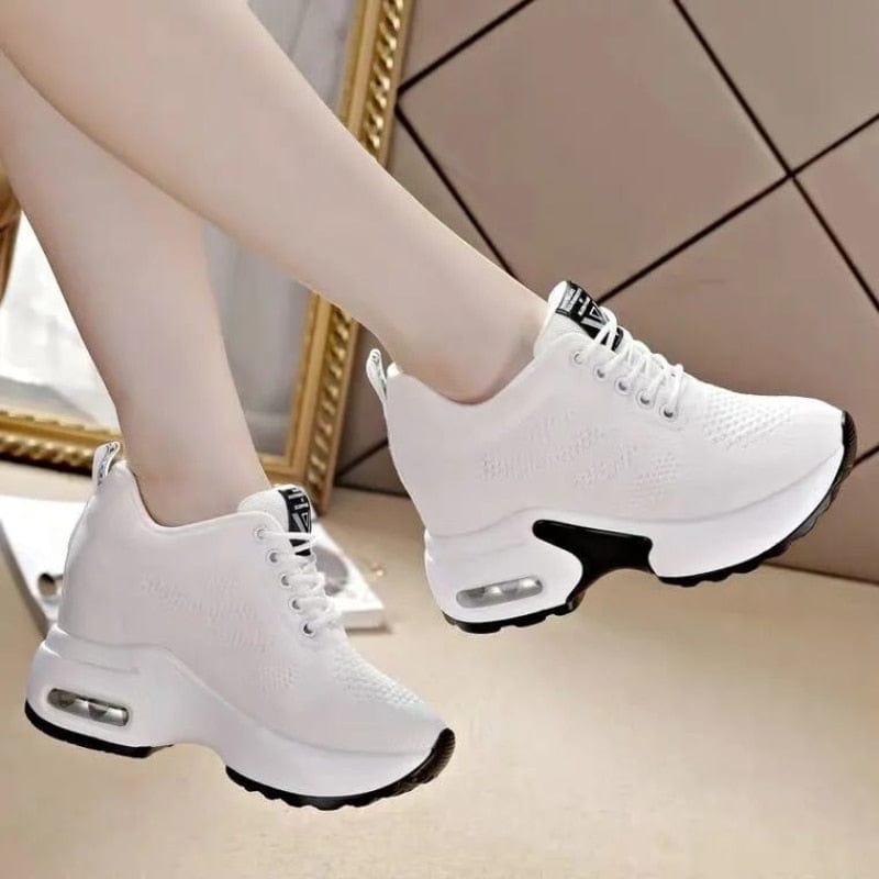 Showlu Fashion Store 0 Women Mesh Breathable Casual Sneakers Women Spring Platform Heels Wedges Height Increasing 2023 Knitted Ladies Vulcanized Shoes