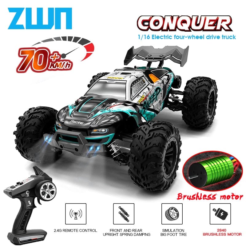 Showlu Fashion Store 0 ZWN 1:16 70KM/H Or 50KM/H 4WD RC Car With LED Remote Control Cars High Speed Drift Monster Truck for Kids vs Wltoys 144001 Toys