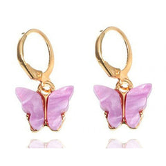 Showlu Fashion Store 00360-15-1 Jewelry Wild Pink Butterfly Earrings Temperament Natural Pendant Ear Clip