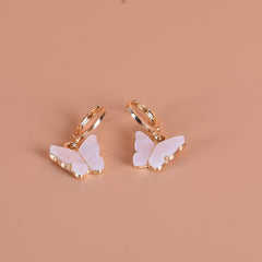 Showlu Fashion Store 00360-15-1 Jewelry Wild Pink Butterfly Earrings Temperament Natural Pendant Ear Clip