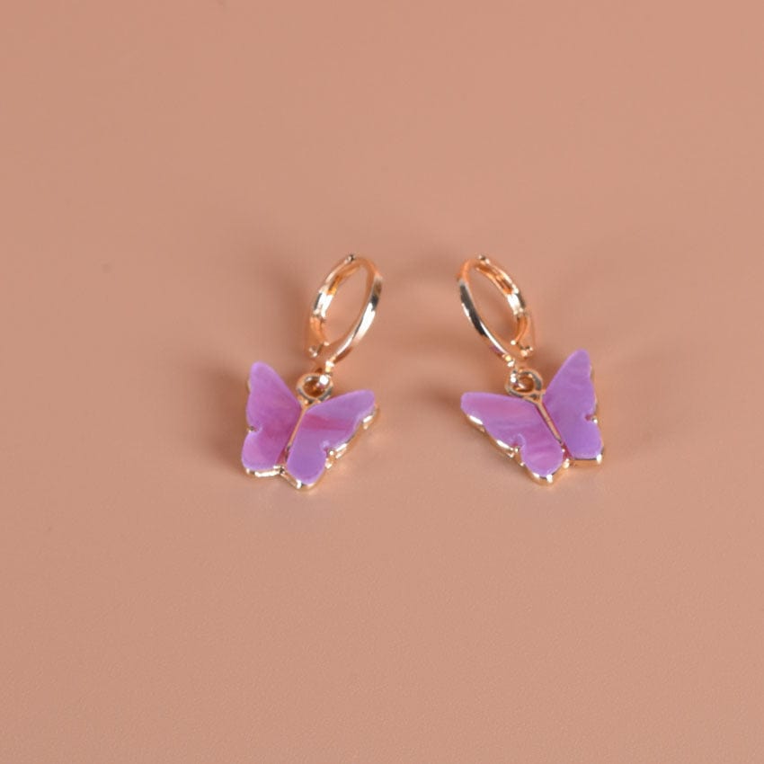 Showlu Fashion Store 00360-15-1 Jewelry Wild Pink Butterfly Earrings Temperament Natural Pendant Ear Clip