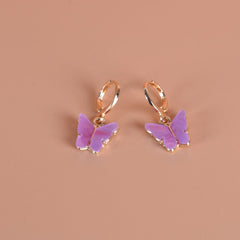 Showlu Fashion Store 00360-15-1 Jewelry Wild Pink Butterfly Earrings Temperament Natural Pendant Ear Clip