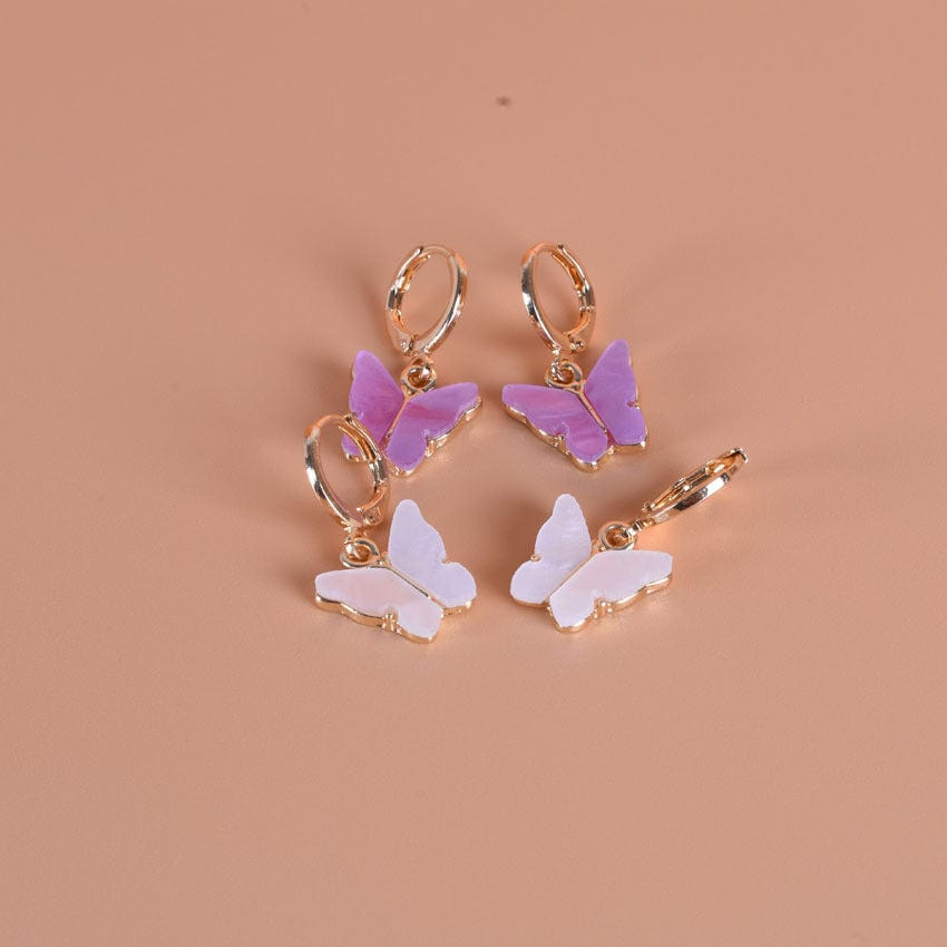 Showlu Fashion Store 00360-15-1 Jewelry Wild Pink Butterfly Earrings Temperament Natural Pendant Ear Clip